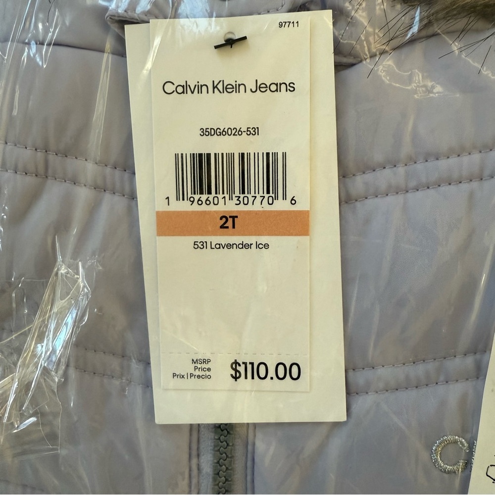 Brand New Calvin Klein Toddler Girls Lavender Puffer Jacket, Size 2T, NWT - Picture 4 of 5